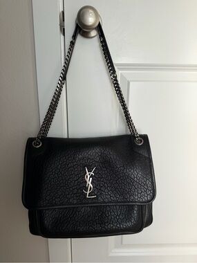 Saint Laurent Black Lamb Niki Signature Leather Shoulder Bag Silver Hardware